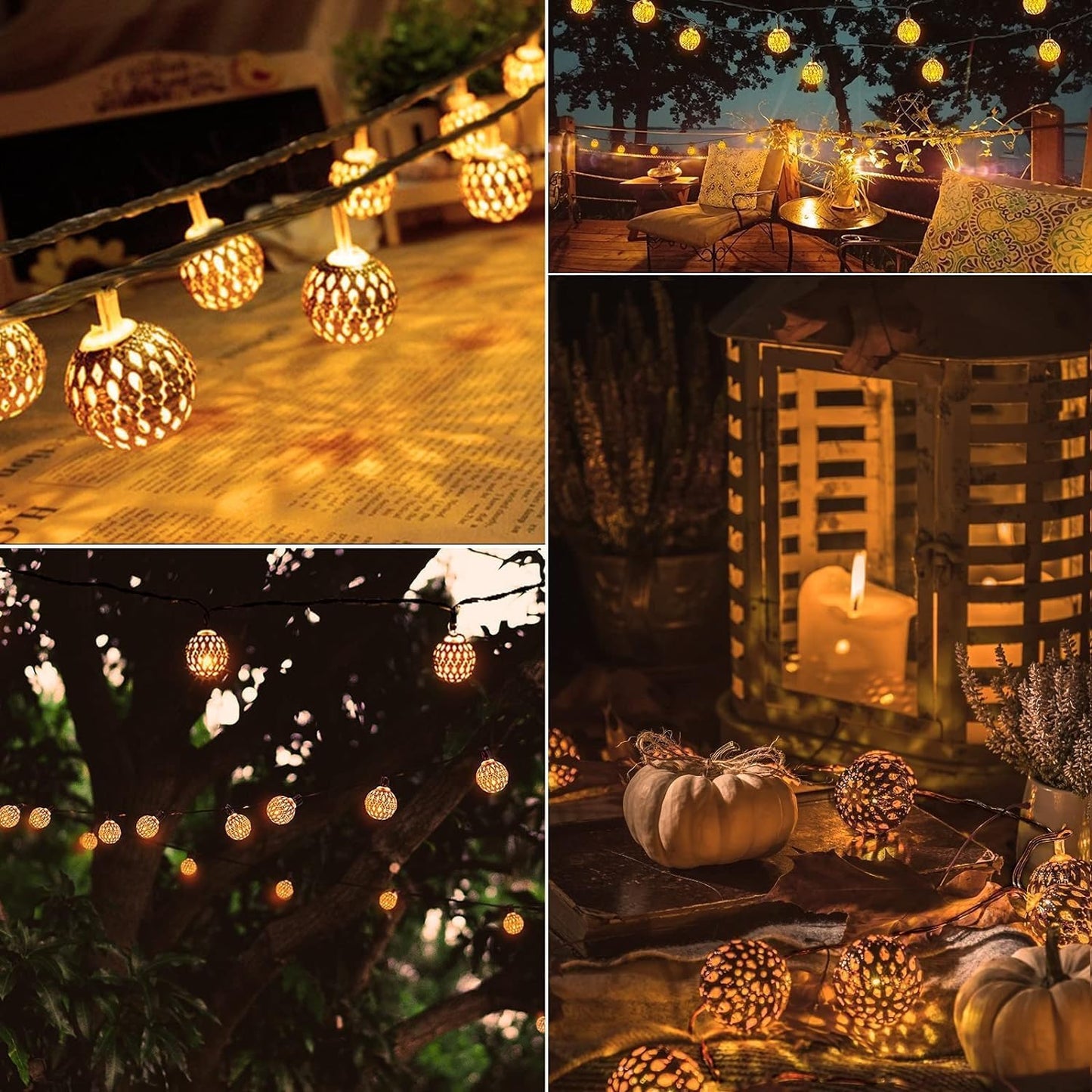 Brightown Solar Moroccan String Lights Outdoor 60 LED 36 Ft Globe Fairy Lights with 8 Lighting Modes, Waterproof Solar Powered String Lights for Garden Yard Gazebos Camping Party Holiday (Warm White)