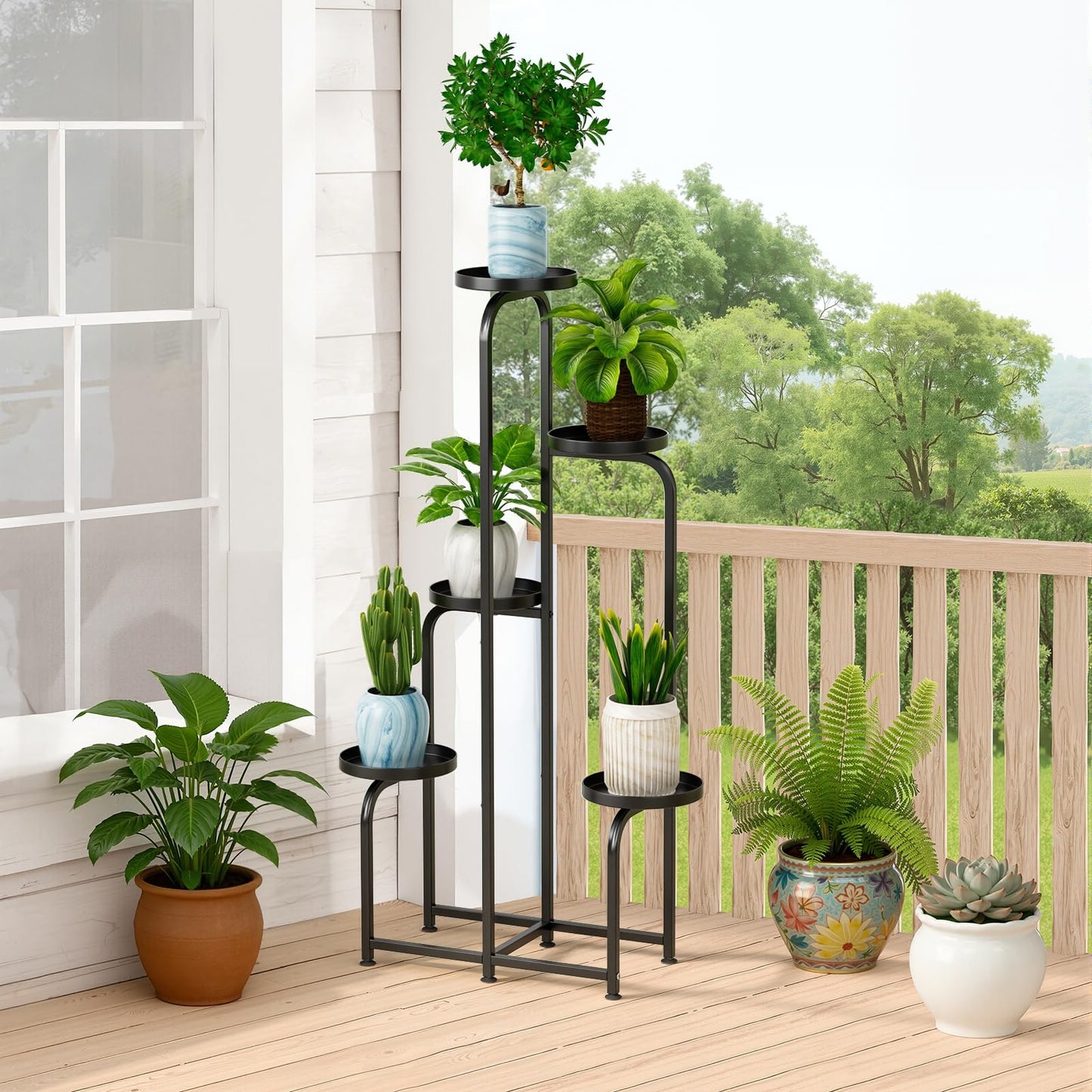 Gupeaoi 5 Tier Indoor Plant Stand Corner Metal Flower Shelf, Tiered Planter Display Shelves Orchid Rack for Patio, Balcony, Porch, Garden, Living Room,Space Saving & Multifunctional Black