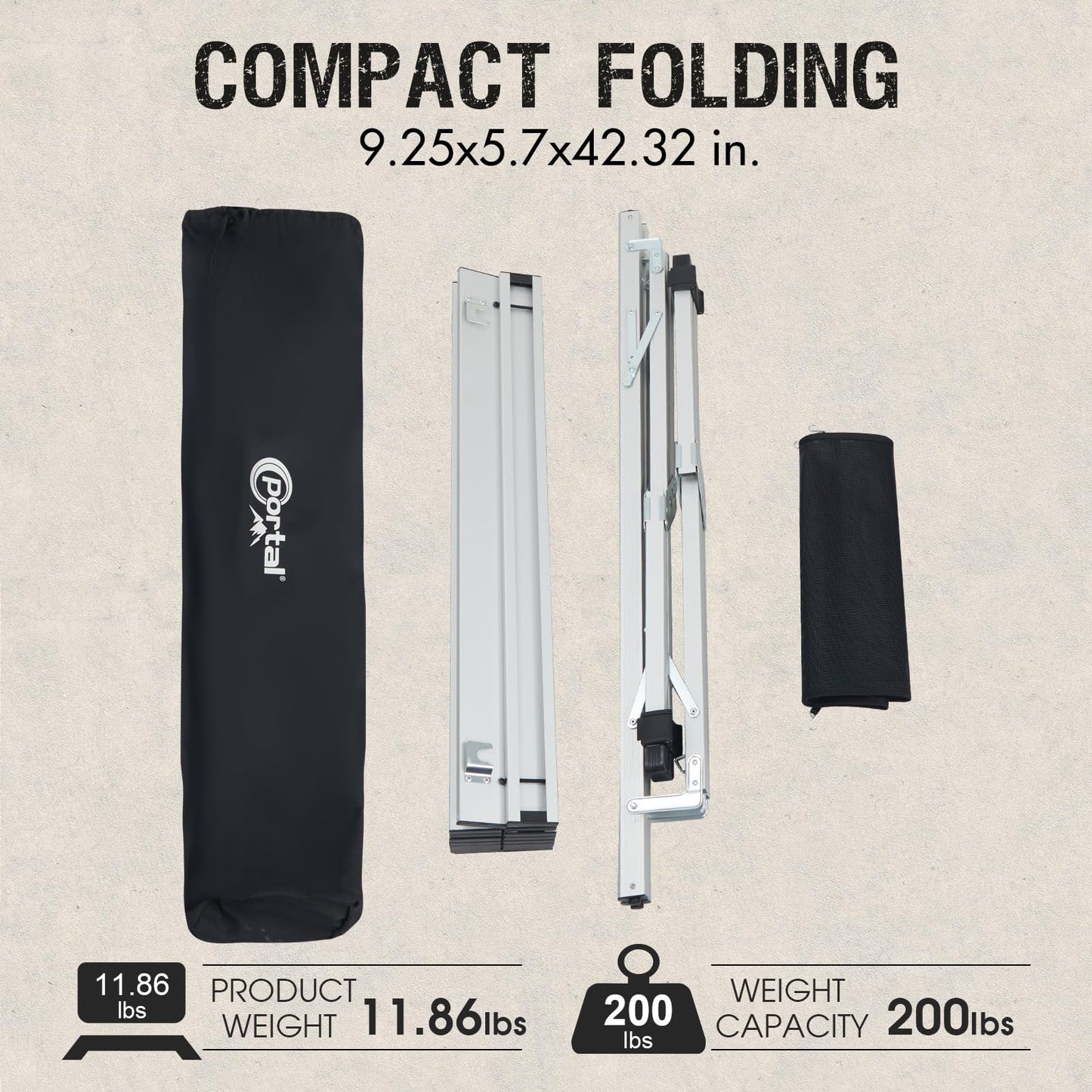 Portal Folding Outdoor Camping Table with Adjustable Height, Aluminum Roll-Up Top and Carry Bag, Big Large Portable Tables for Picnic, BBQ and Tailgating, Silver