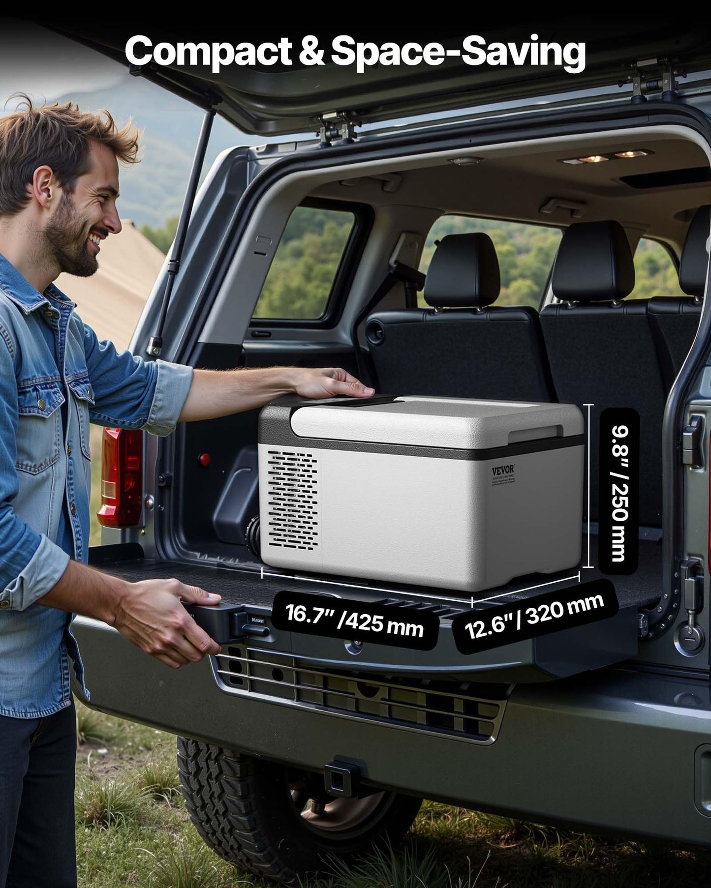 VEVOR 12V Car Refrigerator 10 QT, Portable Mini Freezer with APP Control, -4℉ to 68℉, 12/24V DC & 110-220V AC Compressor Cooler for Travel, Camping, Home, Road Trip