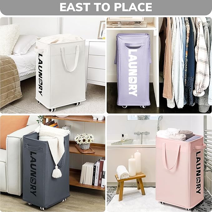 Goodpick Laundry Basket with Wheels, 75L Collapsible Laundry Baskets with