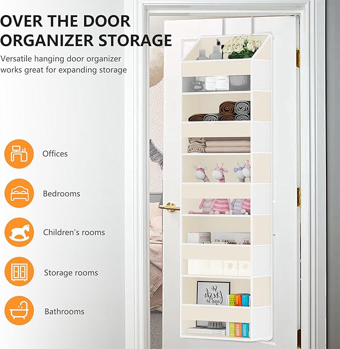 Over Door Organizer with 5 Large Pockets & 10 Mesh Side Compartments