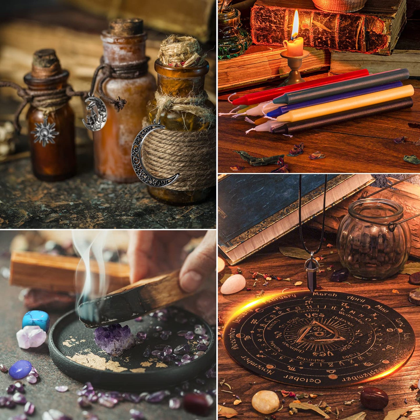 TigeJoy All in One Witchcraft Supplies Witch Stuff Spell Kit 88 PCS, Wiccan Tools, Include Herb Crystal Candle Amethyst Pendulum, Witch Gift Wiccan Starter Kit Altar Supplies Pagan Decor