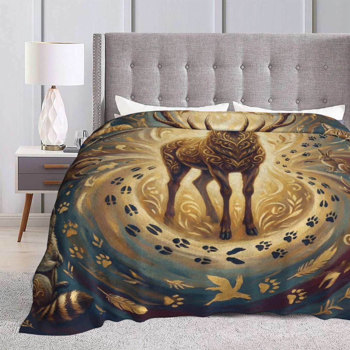 Gbuzozie Deer Owl Eagle Rabbit Wolf and Tiger Wild Animals Fleece Blanket Lightweight Elk Hunting Gifts Throw Blanket for Sofa Couch Bed Camping Travel - Super Soft Cozy Microfiber Blanket 60"X50"