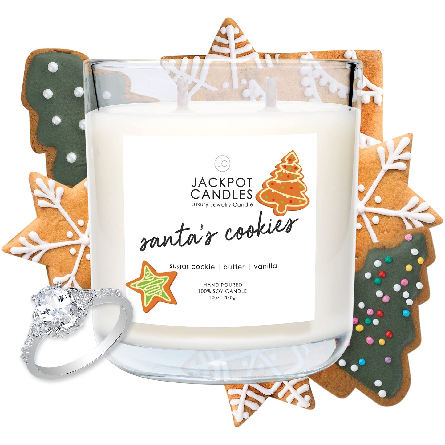 Jackpot Candles Christmas Santas Cookies Candle with Ring Inside (Surprise Jewelry Valued at 15 to 5,000 Dollars) Ring Size 5