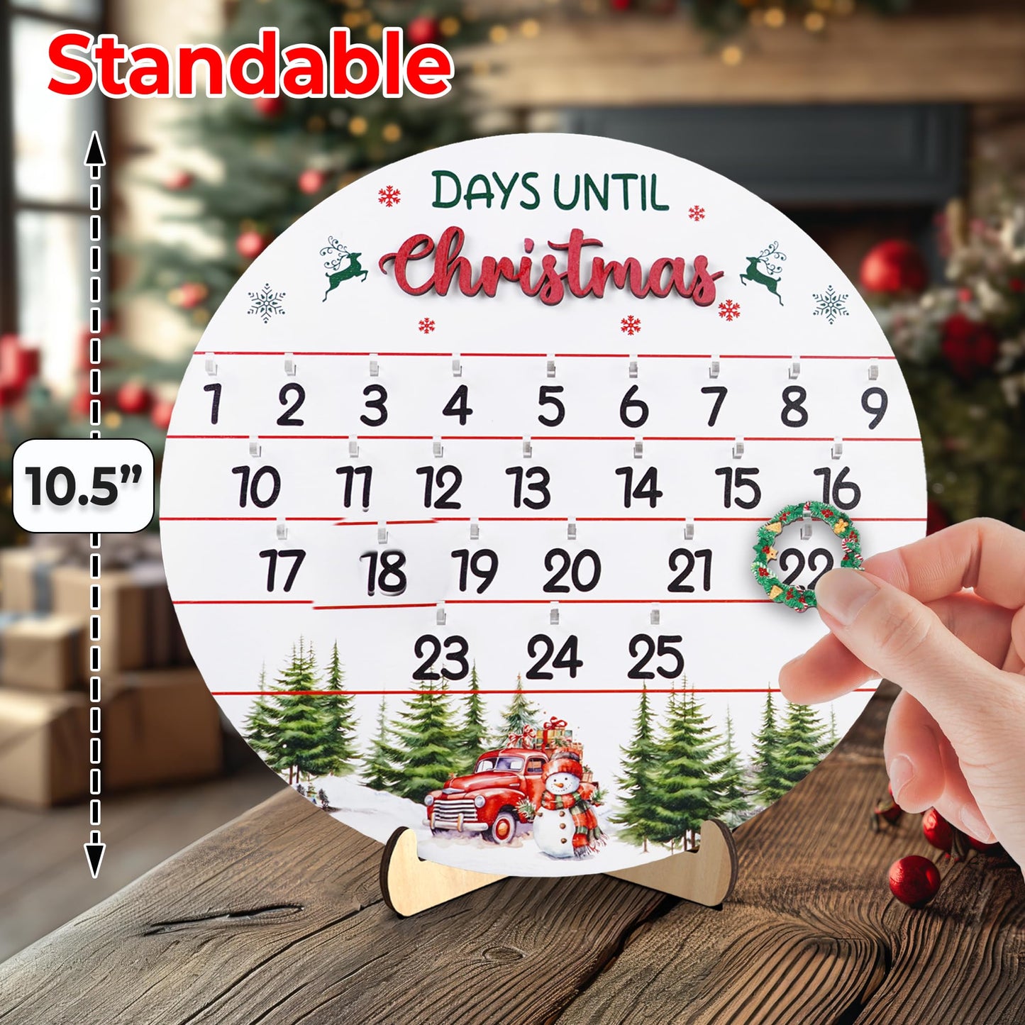 10.5'' Wooden Christmas Countdown Advent Calendar 2025 Day Until Xmas Decorations Wall Hanging Table Home Decor Welcome Door Sign Calendar Number Date Christian Holiday Gift HU-FR11-B