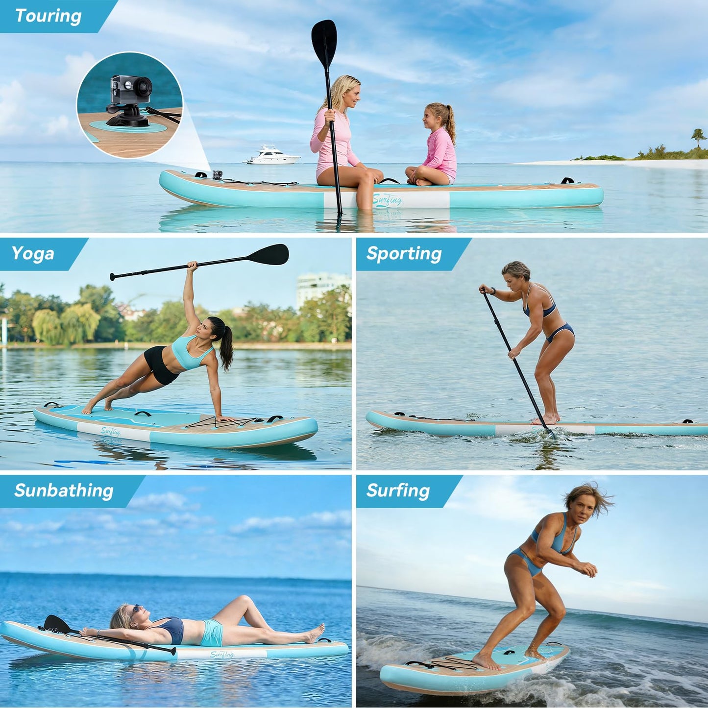 YUSING Inflatable Paddle Board, 10'6" x 33'' x 6" SUP, Paddle Boards for Adults, Non-Slip Deck SUP Paddle Board with SUP Accessories,3 Removable Fins (Wood)
