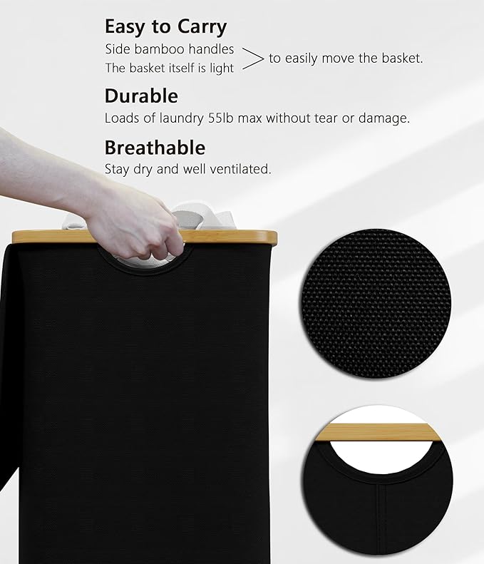 SUOCO Laundry Basket with Lid, 29 Gal Clothes Hamper with Bamboo Handles