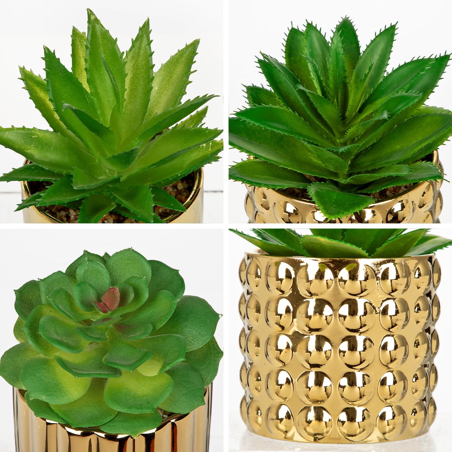 Briful Succulents Plants Artificial in Gold Ceramic Pots (Set of 3), Small Fake Plants for Home Office Desk Decor – Modern Mini Potted Succulents for Bathroom, Bedroom, Living Room Table, Shelf