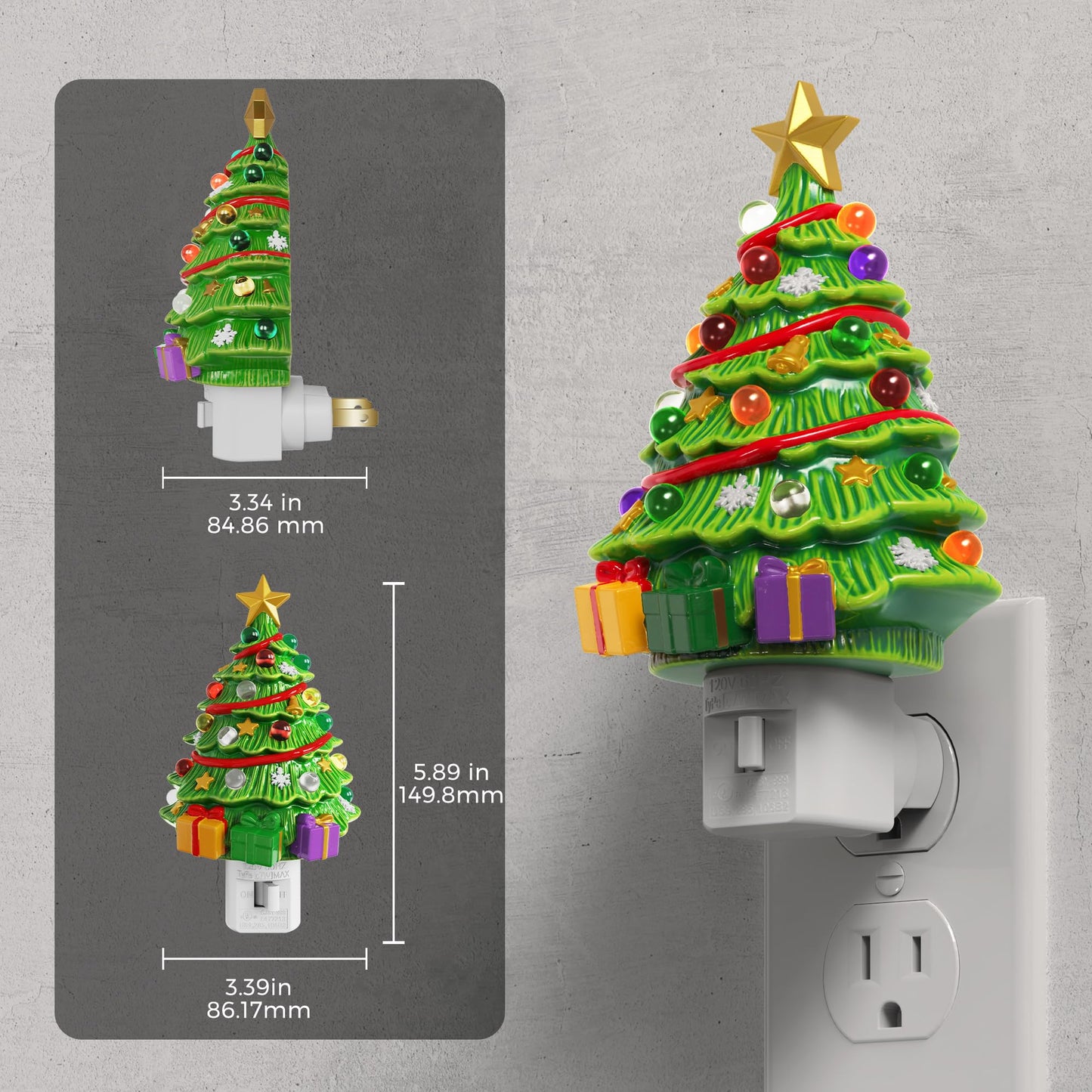 L LOHAS LED Christmas Tree & Snowman Night Light, 3000K Warm White Plug-In Resin Nightlight, 360° Rotatable for Kids Room, Holiday Party & Home Decor, 1 Pack