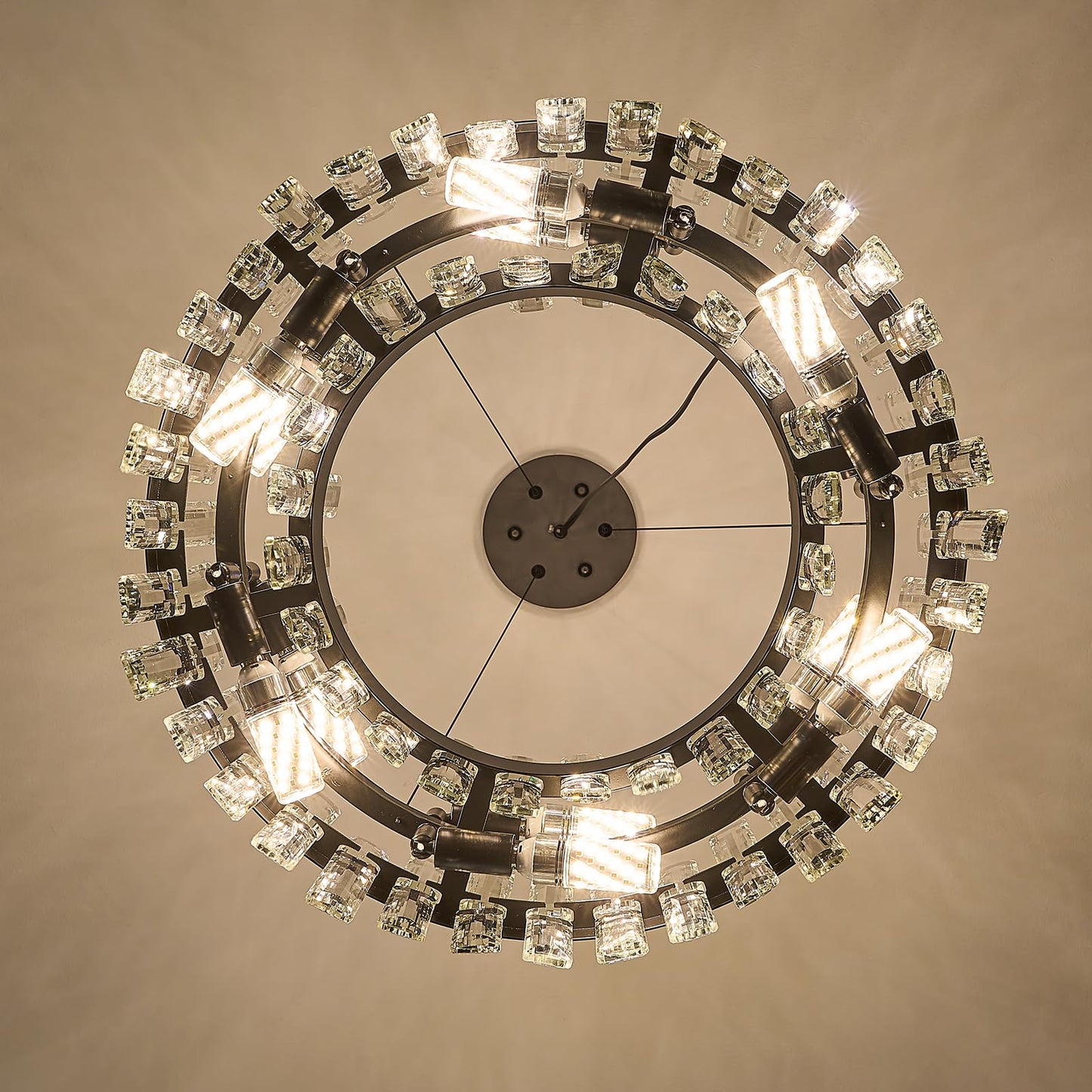 chandiry Round Crystal Chandeliers, D19.7 inch 12-Light Black Chandelier Lighting Fixture, Height Adjustable Pendant Ceiling Light for Living Room Dining Room Bedroom