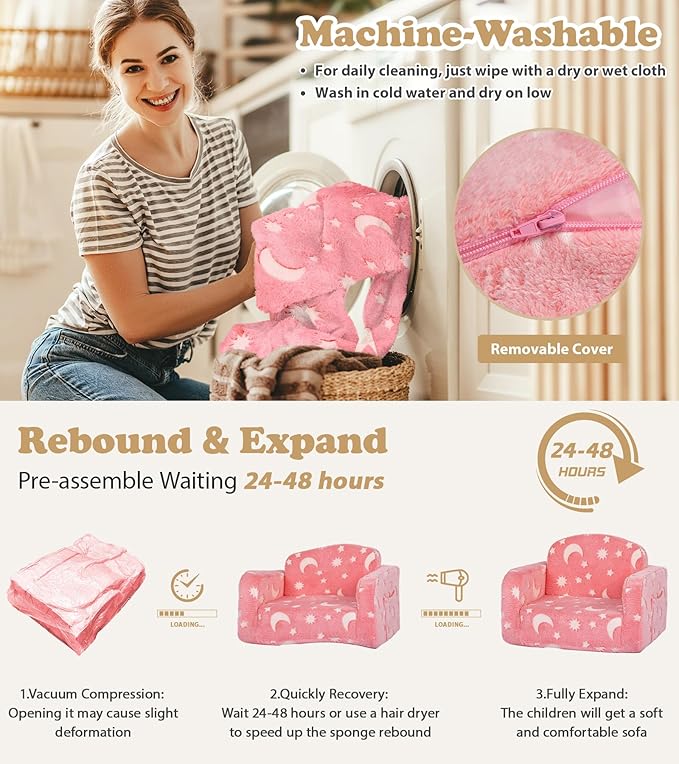 Kids Couch, 2-in-1 Soft Toddler Couch Fold Out