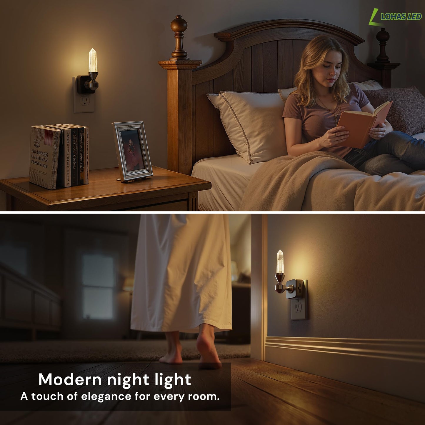 L LOHAS LED Night Light: Night Lights Plug into Wall, Dimmable Night Light Aesthetic Crystal, Warm Light 3000K, Dusk to Dawn Sensor, Healing Stone Decorative Nightlight for Home Living Room