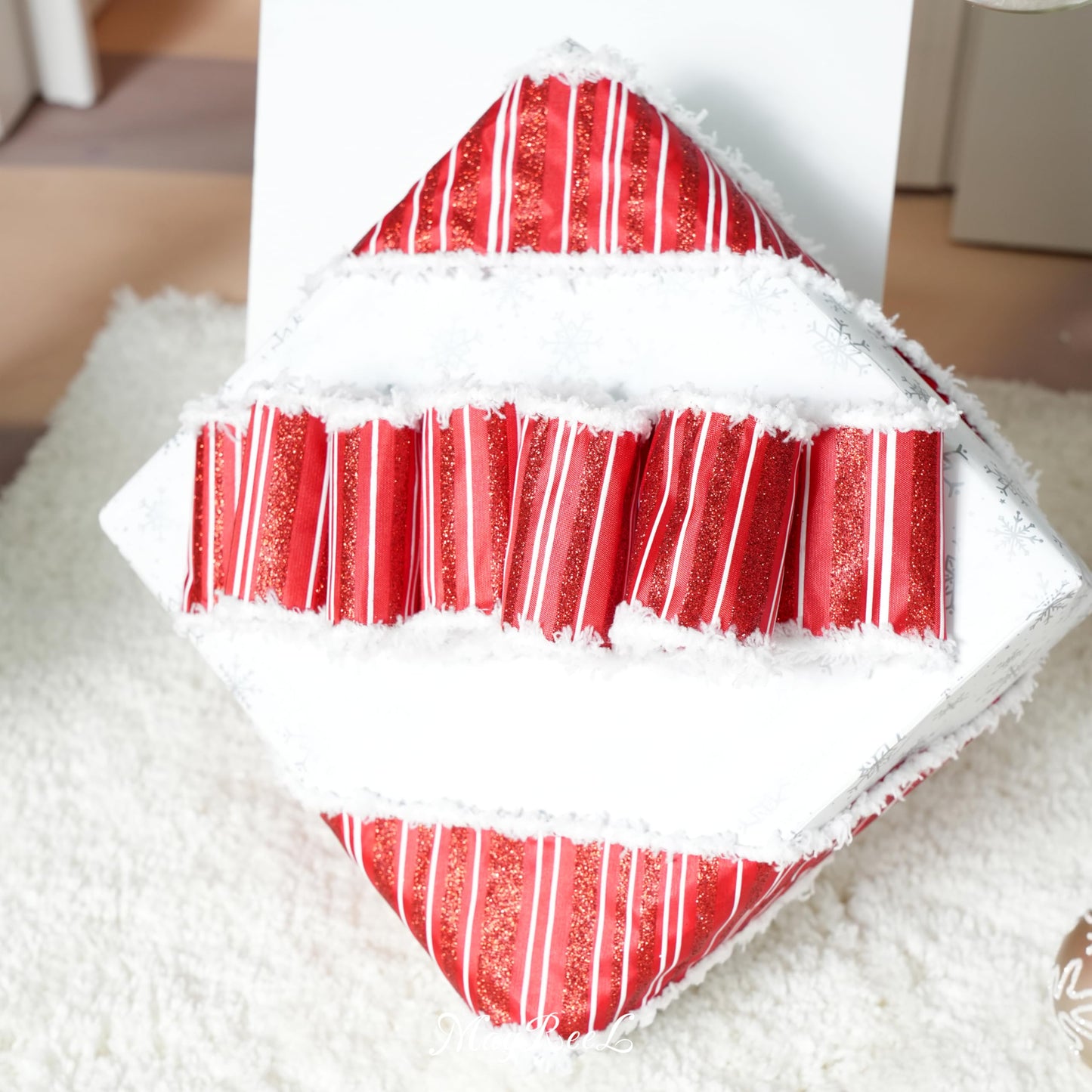 MAYREEL 2.5 Inch Red and White Christmas Ribbon Wired Candy Cane for Christmas Trees Wreaths Tree Toppers Crafts Home Decor Gift Wrapping 6 Rolls Total 36 Yards