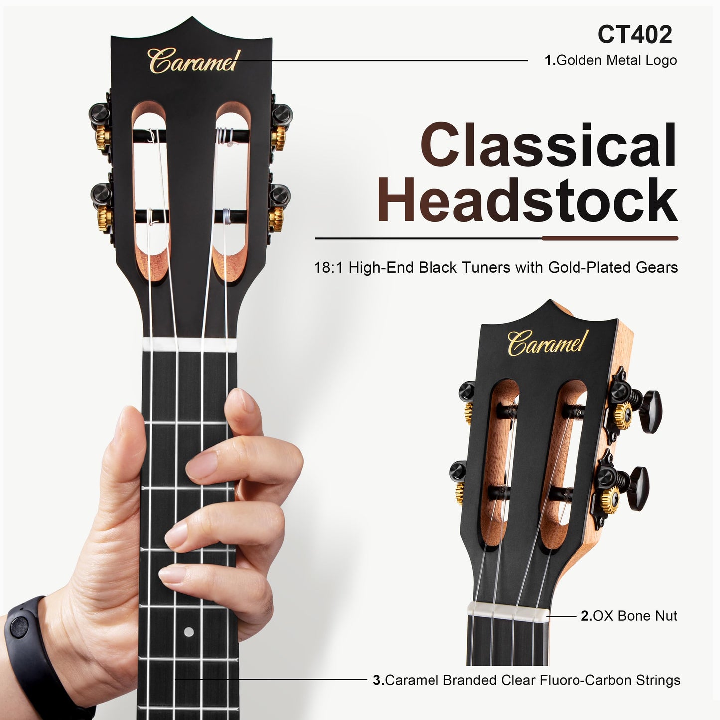 26 inch Caramel CT402 All Solid Mahogany Tenor Ukulele LCD color display Electric Uke Beginners Guitar Starter Pack Bundle Gig bag Strap Ukelele Set