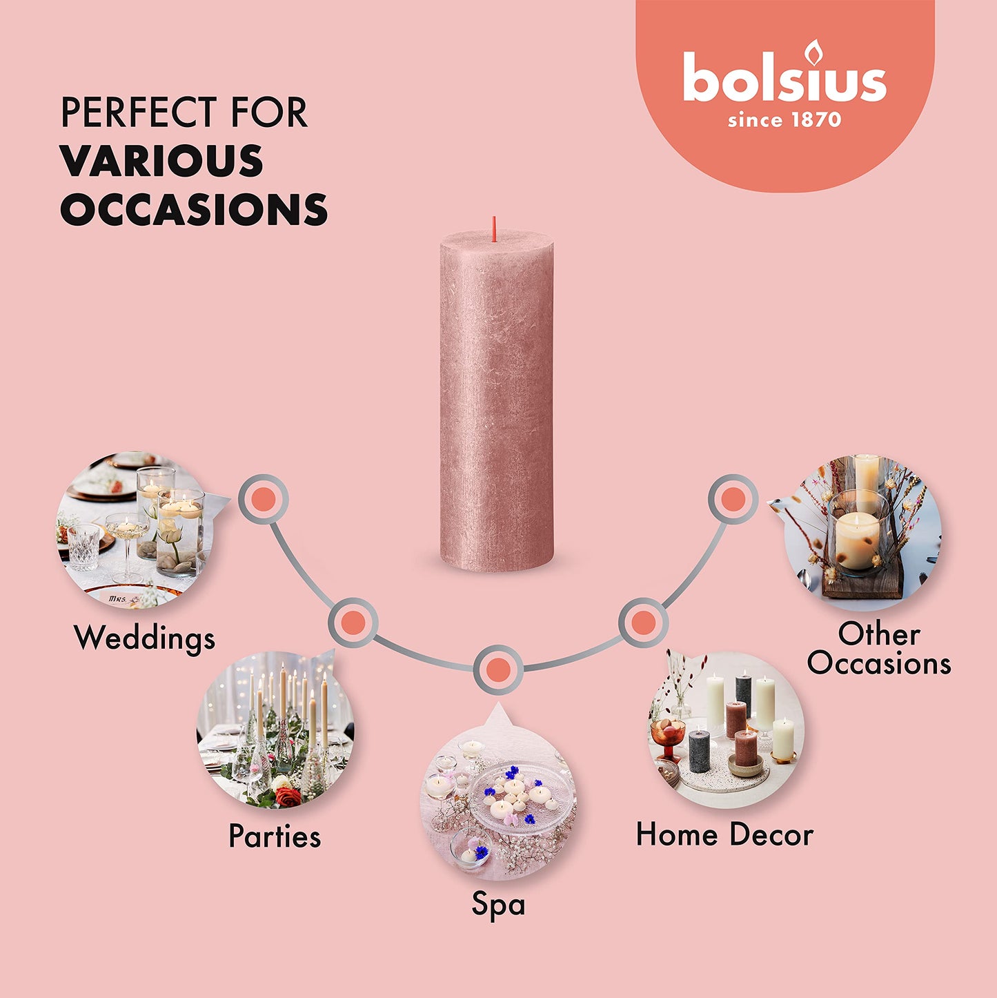 BOLSIUS Pink Shimmer Metallic Pillar Candles 4 Pack - 2.75 X 7.5 Inches - Premium European Quality - Includes Natural Plant-Based Wax - Unscented Dripless Smokeless 85 Hour Party & Wedding Candles
