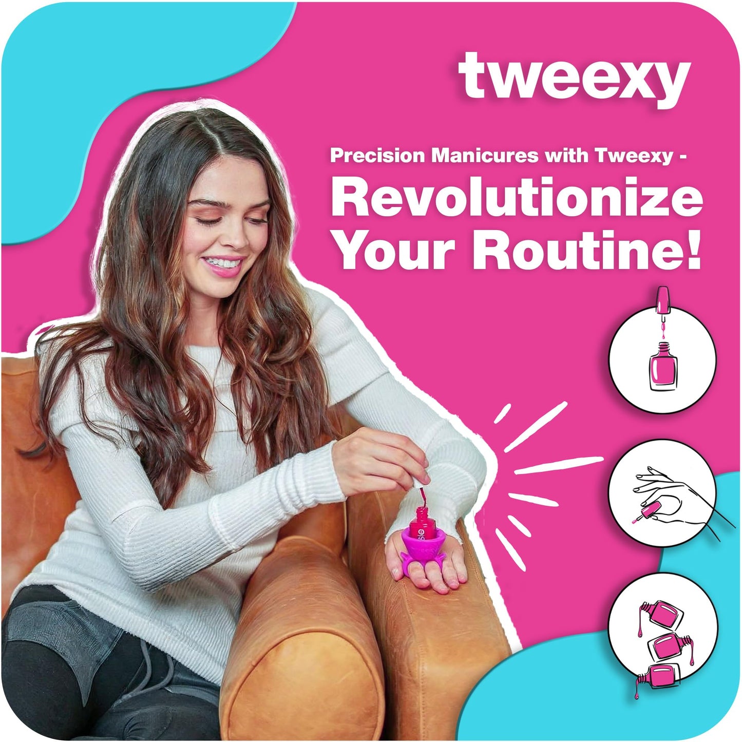 Tweexy Wearable Nail Polish Holder Ring - Hands-Free, Portable Manicure Accessory, Secure Grip for All Bottle Sizes, Convenient Nail Polish Organizer Stand (Bonbon pink)