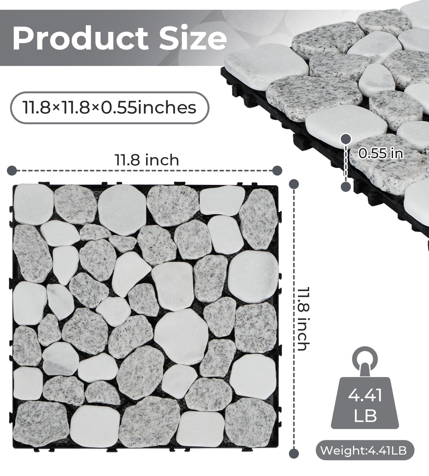 jxgzyy 4PCS Stone Decking Tiles, 11.8"x11.8" Pavers for Walkway