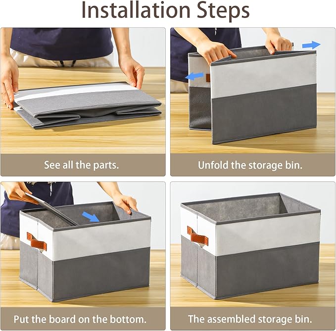 6 Pack Large Storage Bins with Handle, Collapsible Storage Basket