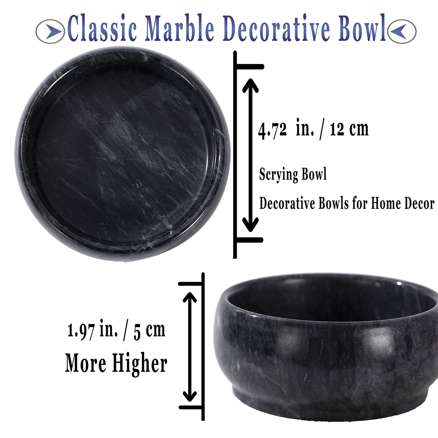CM CHIC MONDAY 4.72 Inch Decorative Bowls - Natural Marble Key, Coffee Table Centerpiece, Soap Serving, Incense Burner, Smudge Bowl