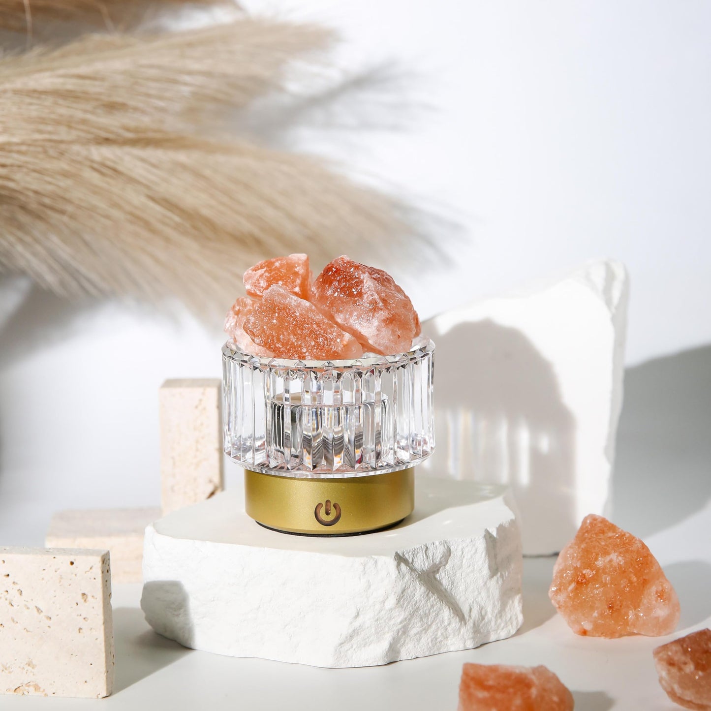 MYDAYS&DESIGN Salt Lamp Natural Pink Crystal Himalayan Salt Rocks, LED Light Dimmer with 3 Levels Cordless, Crystal Lamp Night Light Rechargeable for Room Home Decor Relaxation (Orange)