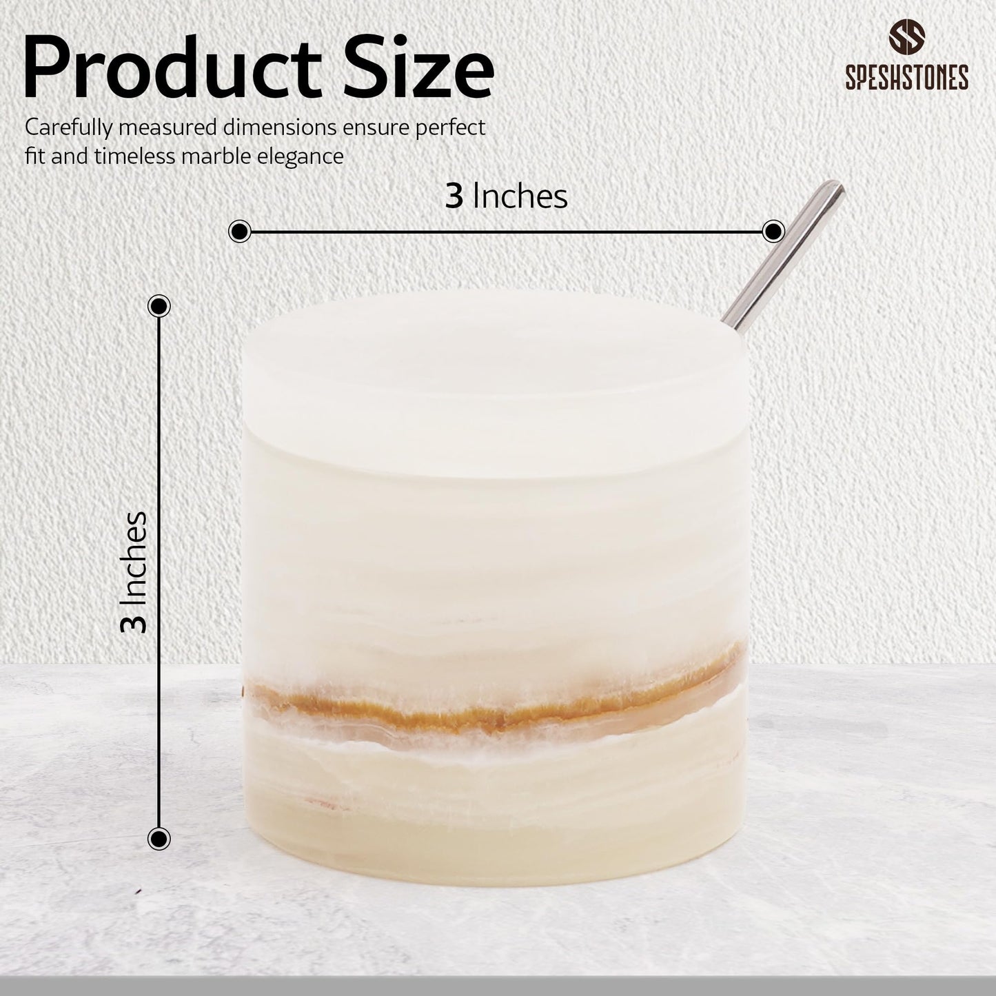 SPESHSTONES Marble Salt Cellar 3 Inch Cream Onyx Salt Containers for Countertop, Sugar Bowl With Lid, Salt Holder, Spice Jars, Salt Box for Seasoning Storage Container, Salt Dish for Kitchen Decor