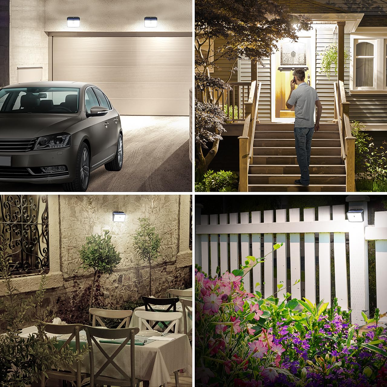 CLAONER Solar Security Lights Outdoor, Motion Sensor Light 3 Lighting Modes Solar Powered LED Lights IP65 Solar Wall Lights for Yard Garage Garden Fence Door (4 Pack)