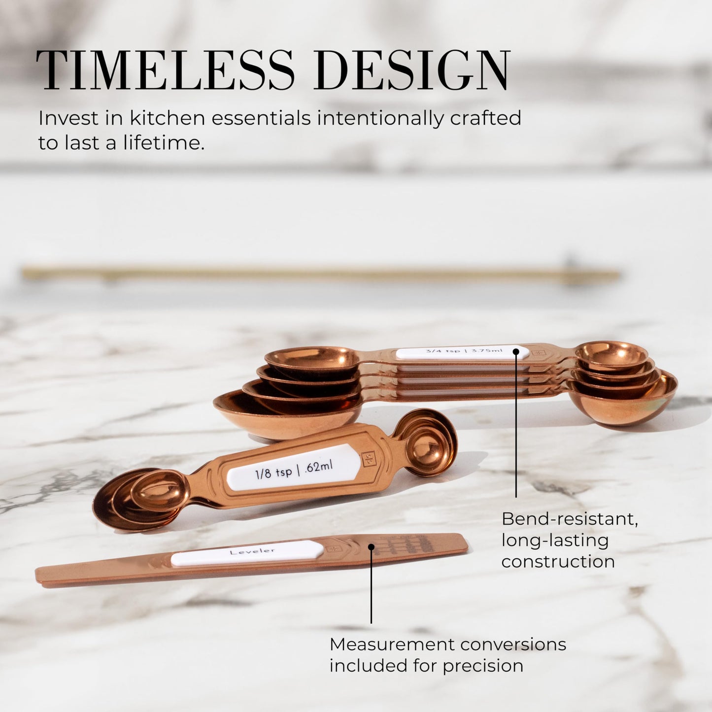 Copper Measuring Spoons Set with Leveler – 8-Piece Double-Sided Nesting Magnetic Measuring Spoons, Stackable & Spice Jar Friendly – Stylish Copper Kitchen Accessories and Decor for Baking and Cooking