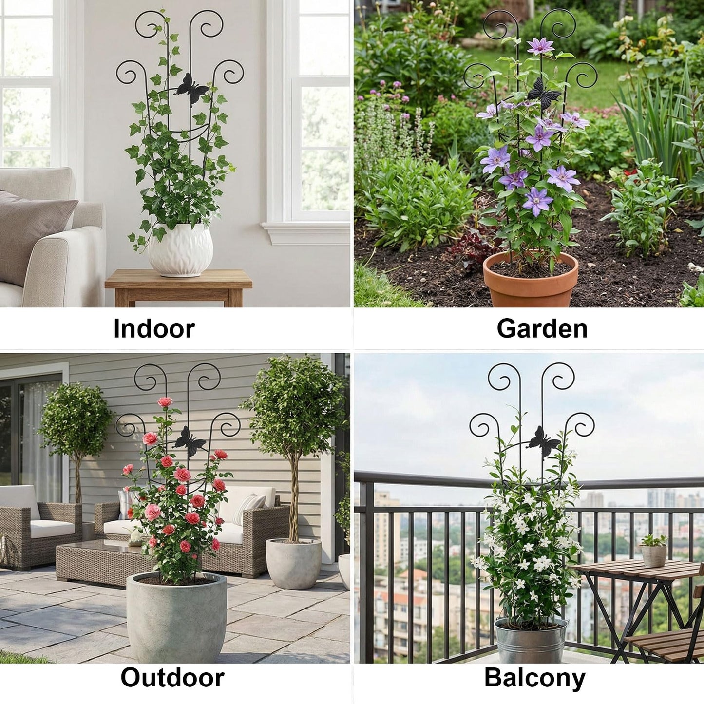 2 Pack Trellis for Climbing Plants Indoor, 30In Monstera Plant Support Structures, Plant Trellis for Potted Plants Stakes, Metal Climbing Support Outdoor for Ivy Pothos Monstera Hoya Flower, Butterfly