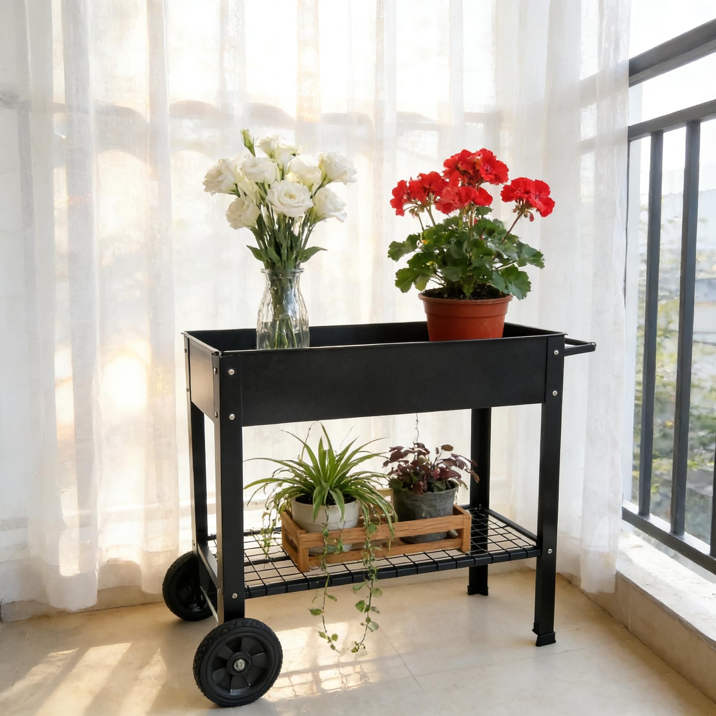 CNEIESD 32" Tall Raised Garden Bed Outdoor with Wheels, 16.7" W Planter Box, 400LBS Capacity,Elevated Planter Box on Wheels for Indoor/Outdoor Vegetables, Herbs & Flowers
