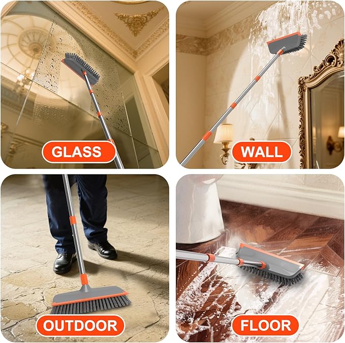 BITOPE Deck Scrub Brush with Long Handle, Heavy Duty Floor Cleaning Scrubber