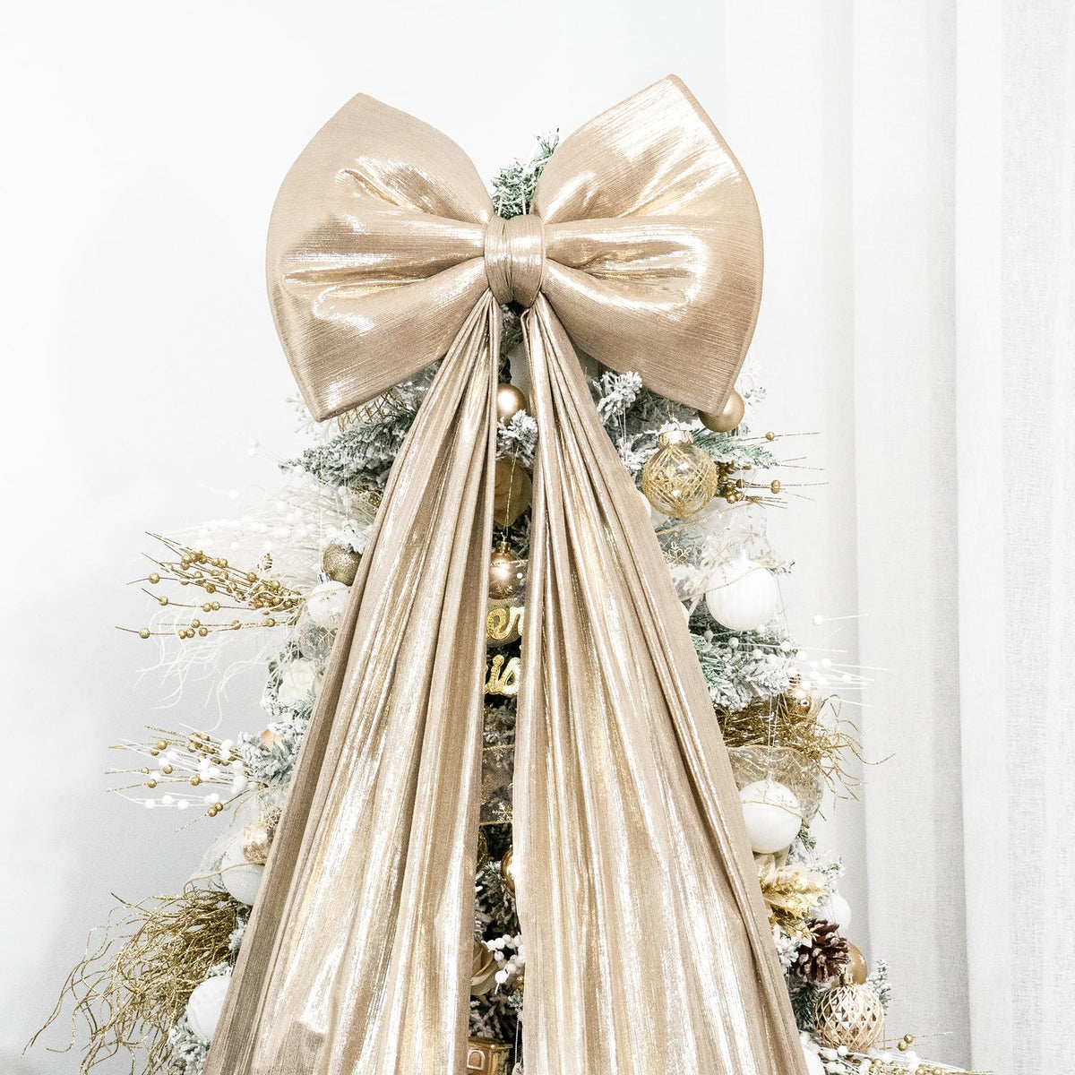 Hismir Christmas Tree Topper Bow,67x16 Inch Extra Large Room Decor Ribbon Bow for Wedding Engagement Birthday Party,Giant Xmas Bow Decorations for Home Wreath Door Wall(Champagne Gold)