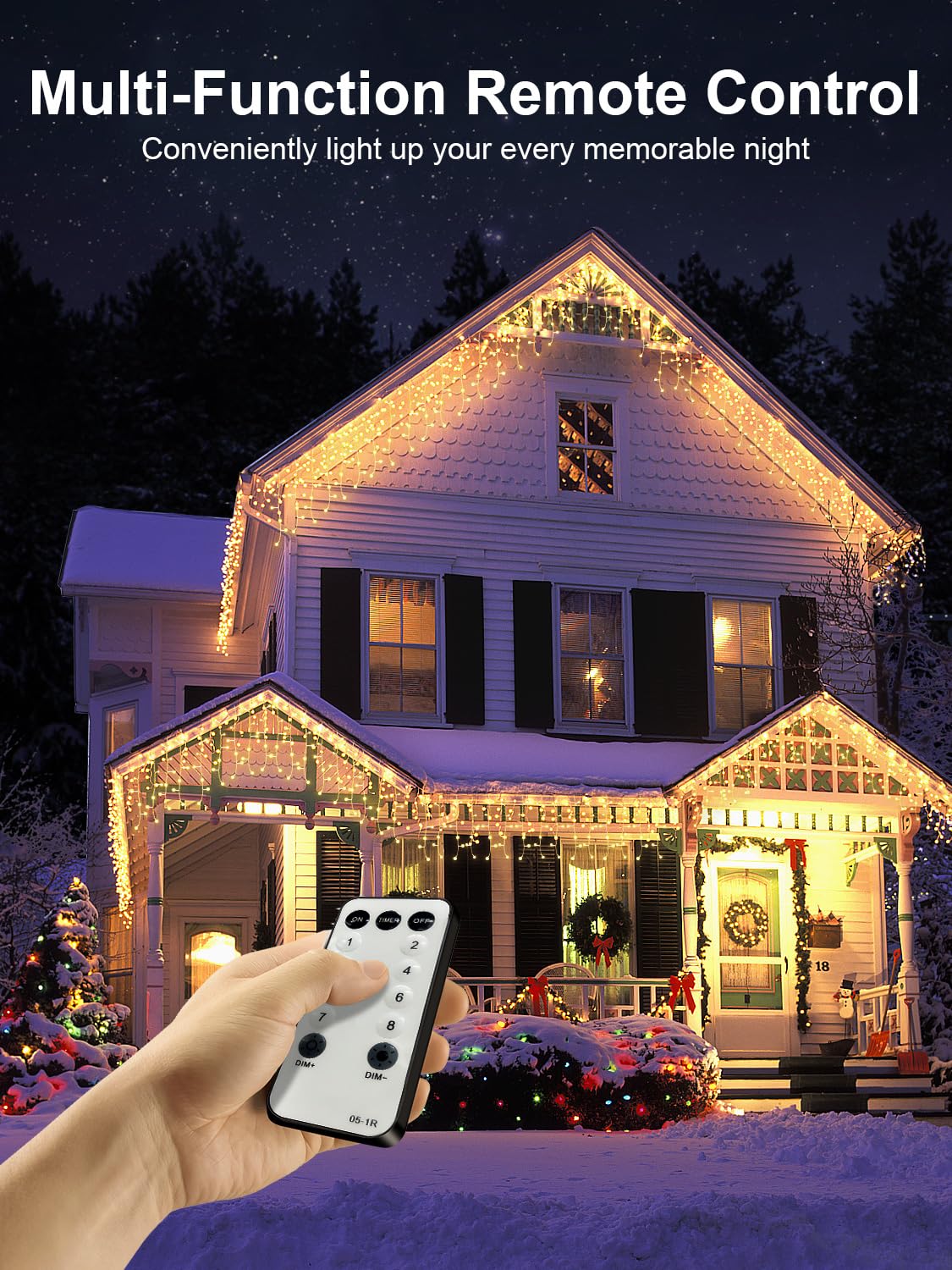 ROSCOO 32.8FT Icicle Lights, Christmas Outdoor with 400LED 75 Drops, IP65 Waterproof Eaves Lights, 8 Modes, for Christmas Eaves Garden Room Decoration Warm White