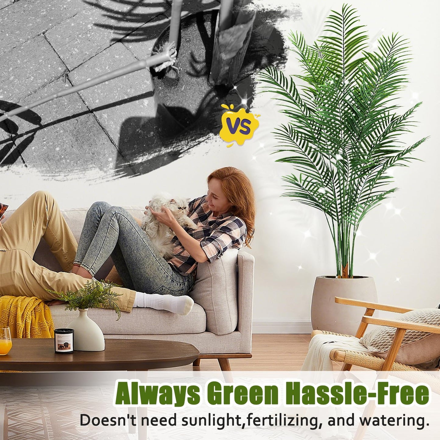 CyanGrove Artificial Palm Tree Outdoor 6.5ft, Large Fake Tropical Areca Palm Tree with 18 Trunks, Tall Faux Floor Plants for Indoor Outdoor-Living Rooms, Offices, Bedroom Home Decor