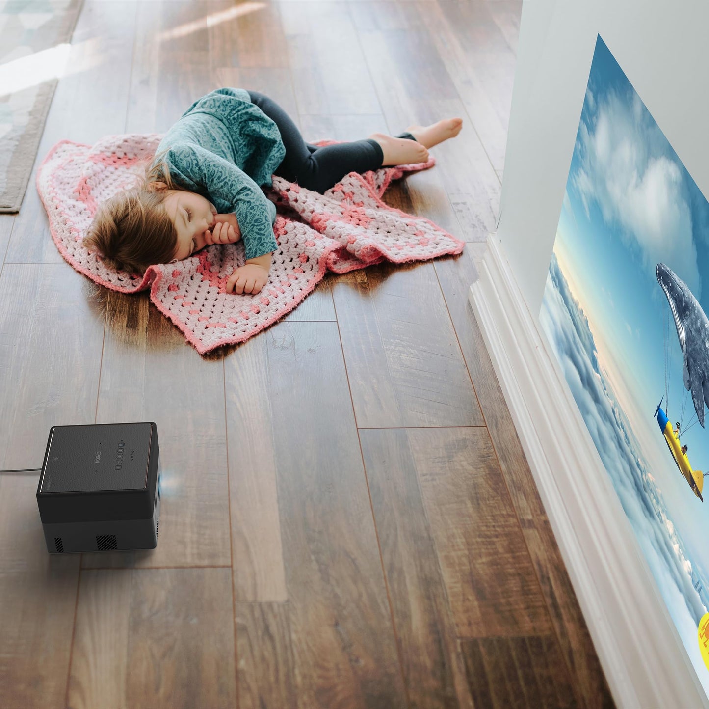 Epson EpiqVision Mini EF12 Smart Streaming Laser Projector, HDR, Android TV, Movies, Family Gaming, Portable, sound by Yamaha, 3LCD, Full HD 1080p, 1000 lumens Color & White Brightness Bluetooth Black