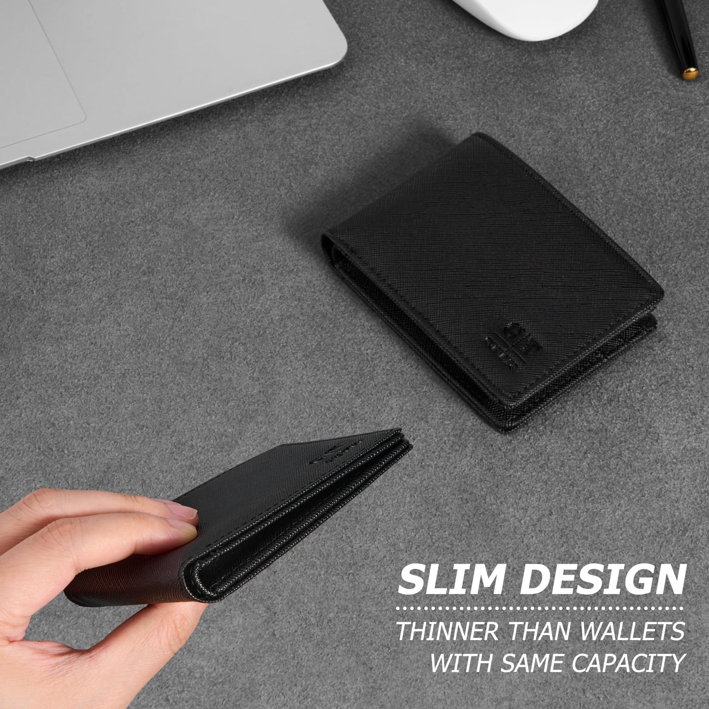 Gostwo Slim Wallet for Men Minimalist Leather ID Window Front Pocket Bifold Wallet