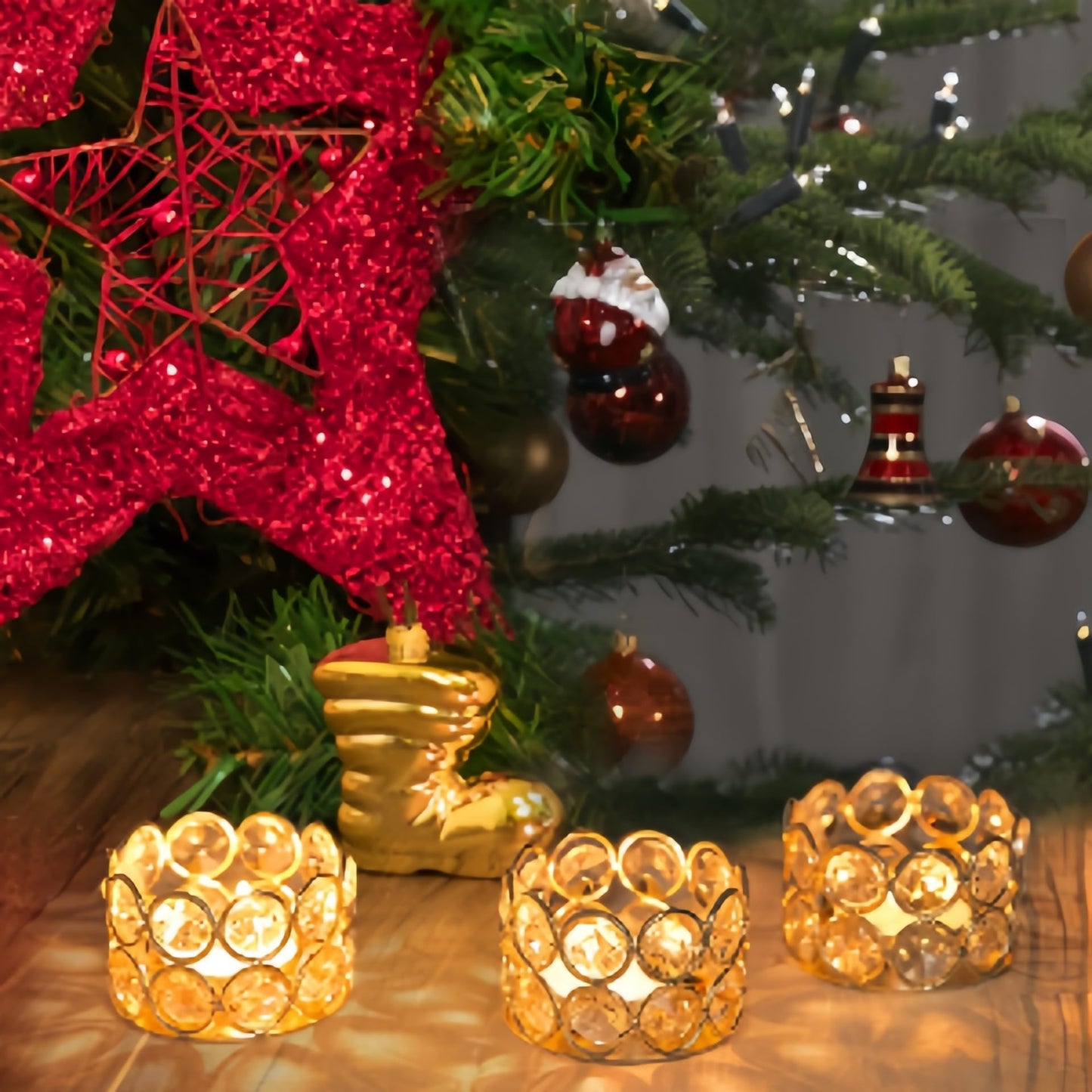4PCS Gold Tea Light Holders, Gold Candle Holders Bulk for Wedding Table Centerpiece, Mercury Glass Tealight Holder for Home Decor, Wedding, Dinning, Party, Anniversary,Christmas Decorations (4)