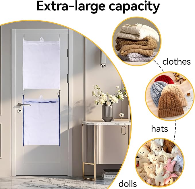 Klmnop 2 Pack Over the Door Laundry Hamper, Large Mesh Laundry Hamper Bag