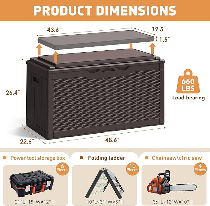 Greesum 100 Gallon Resin Deck Box Large Outdoor Storage Boxes with Cushions for Garden Tools, Patio Furniture Pillows, Pool Supplies, Dark Brown