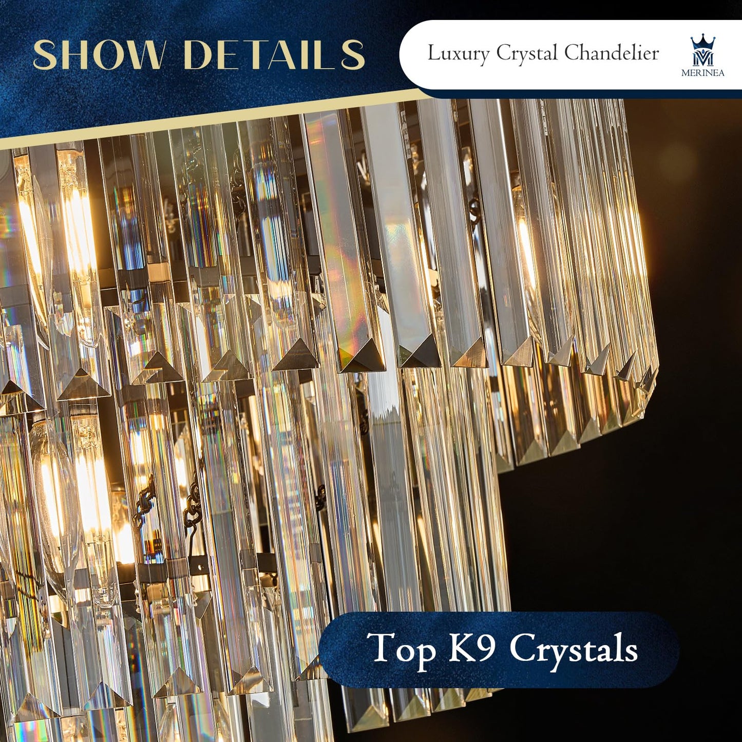 MERINEA Crystal Chandeliers Black Modern Round 20" Chandelier 7 Lights 3-Tier Ceiling Pendant Light Fixture Luxury K9 Crystal Lighting for Living Room Dining Room Bedroom Kitchen Foyer