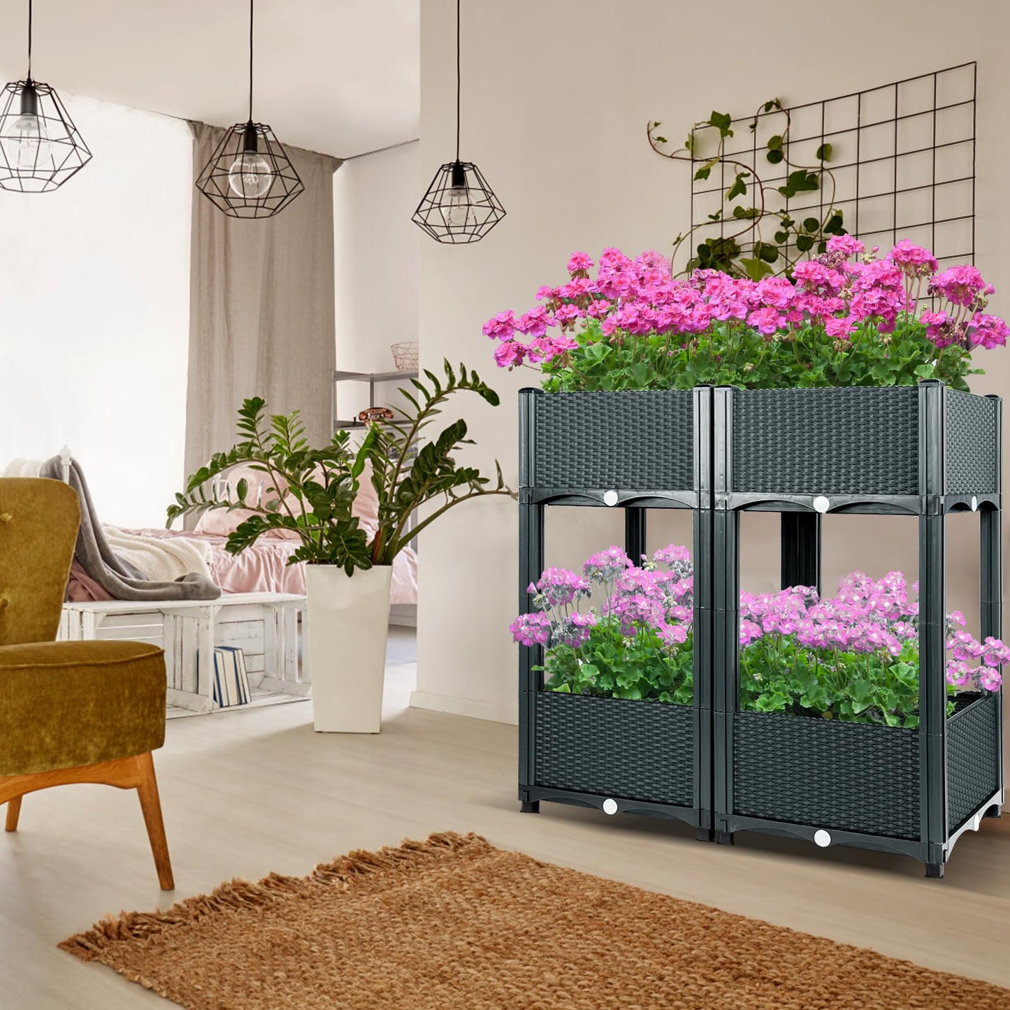 MAYOLIAH Raised Garden Bed with Legs 16.5" H Elevated Planter Box, Plastic Raised Beds for Gardening Vegetables Herb Flowers, Perfect for Indoor Outdoor Planting, 4 Boxes