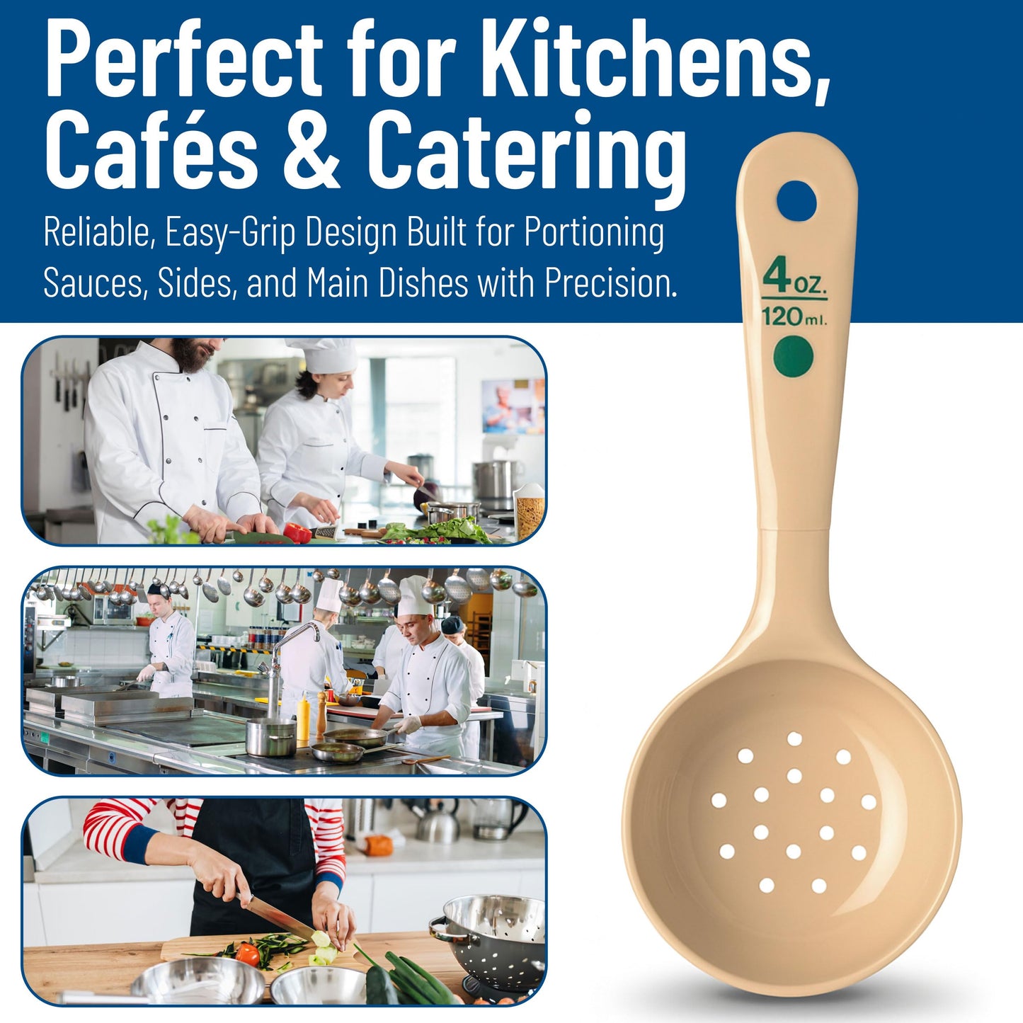 Carlisle FoodService Products Measure Miser Plastic Perforated Measuring Spoon with Short Handle, 4 Ounces, Beige