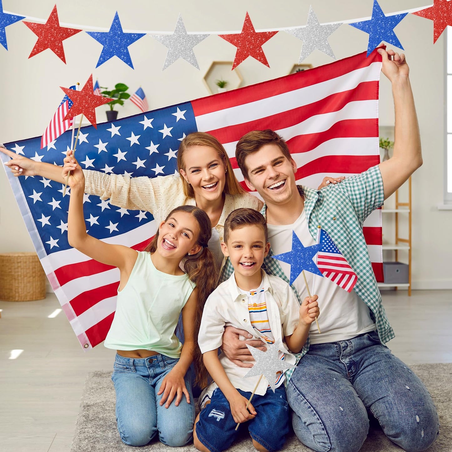 60 Pcs Patriotic Star Cutouts Double Printed Paper Star Confetti Cutouts for 4th of July Decoration Bulletin Board Classroom Wall Decoration,6 Inches (Red, Blue, Silver)