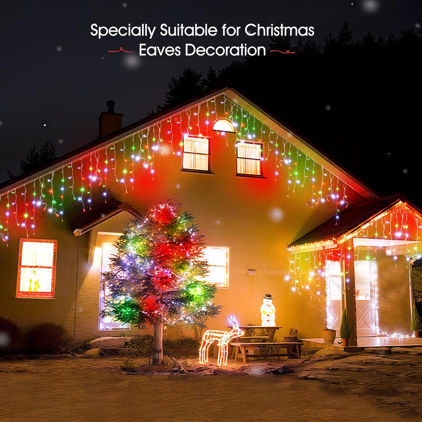 WBao Christmas Lights Outdoor, 432 LED 33FT Icicle Lights with 81 Drops, Remote Control, 3 Timer Settings, 8 Modes, Waterproof, Connectable Fairy Lights for Holiday Party Eaves Decor, Red Green White