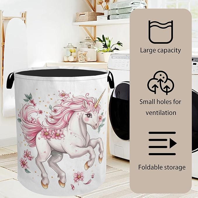 Unicorn Pink Foldable Canvas Laundry Basket