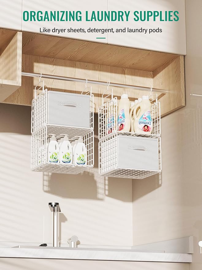 Hanging Closet Organizer with Drawers, 4 Tier Metal Closet Organizers and