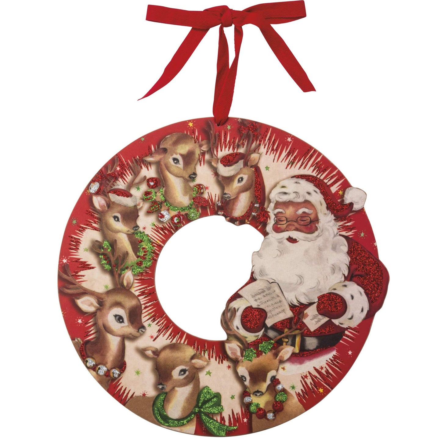Primitives by Kathy Vintage Wooden Wreath Vintage Santa and Reindeer