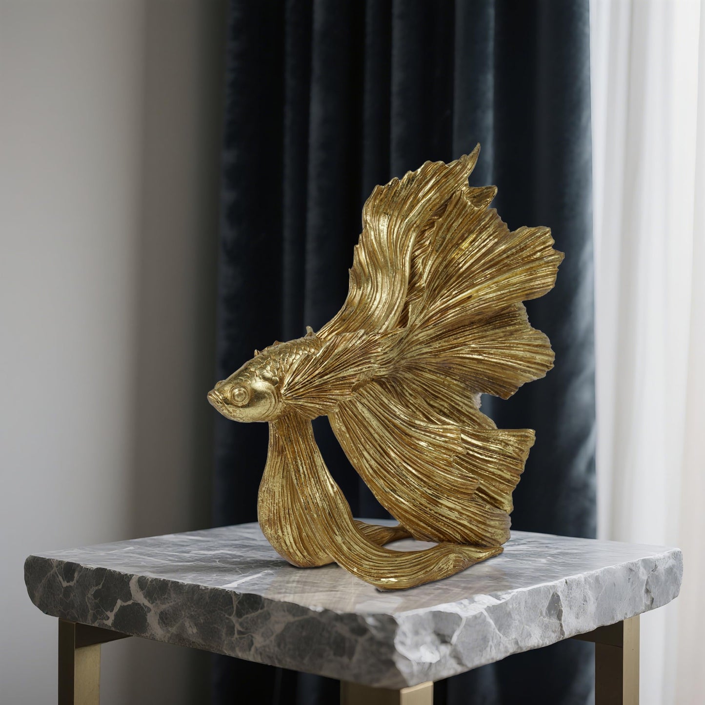 Guichifun Collectible Figurine Goldfish Statue Decor - Betta Sculpture Decoration Luckly Wealth Resin Fish Figurines Office Shelf Sculpture Home Decor Birthday Gifts for Father 14 X 6 X 13 inch