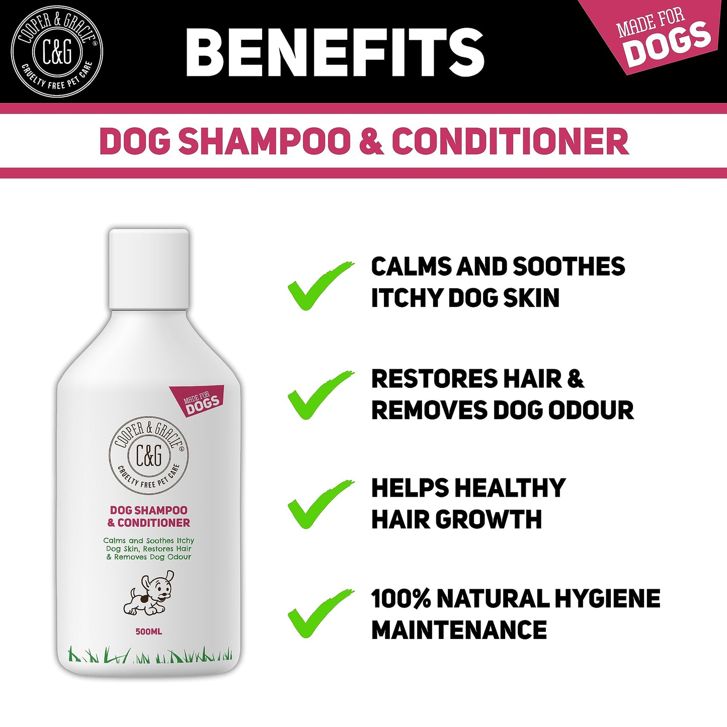 Dog Shampoo & Conditioner 500ML - Grooming for Sensitive Skin, Itchy Skin, Smelly Dogs - Anti-Itch, Anti-Bacterial & Anti-Fungal Formula - Soothes & Restores Coat