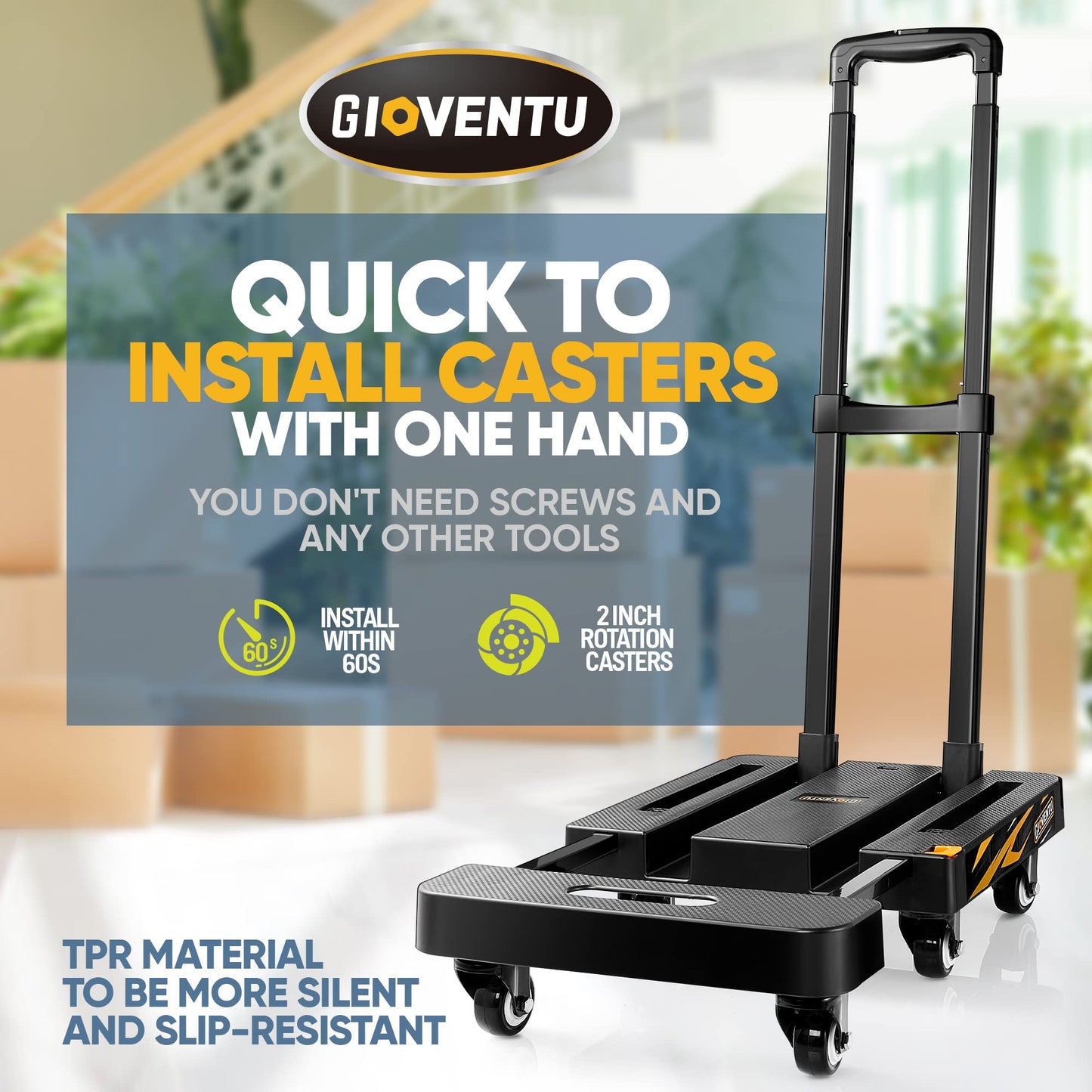 ๐๐๐๐ ๐๐ฉ๐ ๐ซ๐๐๐๐ Folding Hand Truck Dolly Cart (440LB), Heavy Duty Luggage Cart with TPR Wheels and Easy Setup Design, Portable Platform Truck Collapsible Dolly for Moving, Travel, Office Use